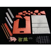 JF344.35D ディティールアップパーツ 1/35 工場外壁D 左側が破壊された外壁 [プラモデル用パーツ]