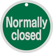 158092 [緑十字 バルブ開閉札 Normally closed（緑） 特15-151B 80mmΦ 両面表示 アルミ製]