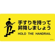 404101 [緑十字 階段蹴込み板用標示ステッカー 手すりを持って昇降しましょう STPS-1 100×200mm 5枚組 エンビ]