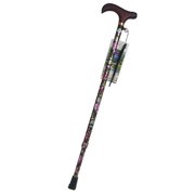楽々調節 ステッキ 伸縮式 スリム 黒 花柄 KN-855