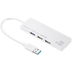 USBハブ ドック 3ポート（USB3.2/3.1 Gen1（5Gbps）×1/USB2.0×2） カードリーダー付き SD/microSD ケーブル一体型 ケーブル長15cm ホワイト USB-3HC316WN