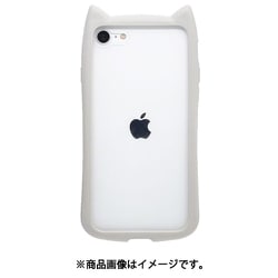 6831IP247HB [iPhone SE（第3世代）/SE（第2世代）/8/7 4.7インチ用 ケース カバー ハイブリッド 猫耳 ネコミミ 背面強化ガラス 背面クリア mimi グレー]