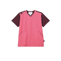 CK703 医療・介護 白衣 スクラブ ピンク×バーガンディ L CK703-3-L