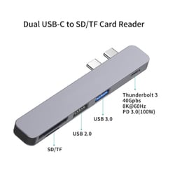 Macbook用 5 in 1 小型マルチドッキングアダプター/本体一体型 5 in 1 ハブ/Thunderbolt 3（8K@60Hz映像出力）兼PD100W本体充電＆40Gbpsデータ転送/高速USB3.0Ax1/2.0Ax1/SDXC 512GB対応 SD＆MicroSD 480Mbps/Multi HUB HDX-C5M
