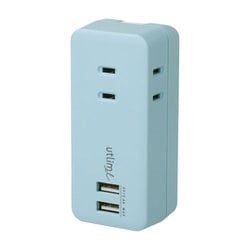 3口コンセント 直挿しタイプ USBポート付 ユートリムエル ライトブルー UL-5792-LB