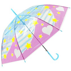 ビニール傘 POE ハート&スター 58cm ジャンプ式 グラスファイバー骨（親骨） クリア/手元:サックス 2051