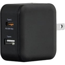 USB急速充電器 GH-ACU2PB USB PD（パワーデリバリー）対応 20W USB-C×1/USB-A×1 収納式プラグ採用 ブラック GH-ACU2PB-BK