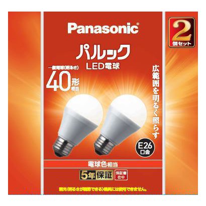 パルック LED電球 E26 40形相当 広配光タイプ 電球色相当/2個セット LDA4L-G/K4 2T