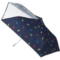 子供用折りたたみ傘 晴雨兼用 estaa KIDS ダイナソー 50cm 手開き式 UVカット加工 耐風仕様 透明窓付き ネイビーブルー 1027132