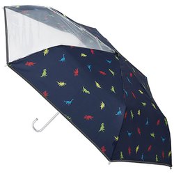 子供用折りたたみ傘 晴雨兼用 estaa KIDS ダイナソー 55cm 手開き式 UVカット加工 耐風仕様 透明窓付き ネイビーブルー 1027162