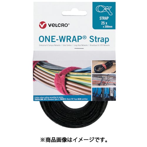 ベルクロ VelcroVEL-OW64302 [ヴェルクロ ヴェルクロ[[R上]] ONE-WRAP[[R上]] ストラップ 幅13mm×長さ200mm 黒 難燃性タイプ （25本1巻き）]Ω