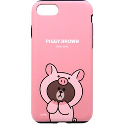 KCL-JDD005iSE3 [iPhone SE（第3世代）/SE（第2世代）/8/7/6s/6用 JUNGLE BROWN デュアルガード LINE FRIENDS ピギーブラウン]