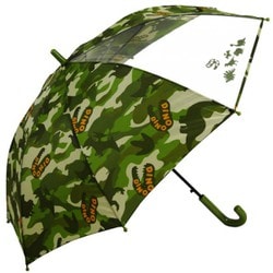 子供用傘 男児 1コマPOE 恐竜カモフラ 50cm ジャンプ式 透明窓つき カーキ 1332