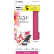 P-04PLFUSJPND [スマホケース 汎用 マルチケース Sサイズ レザー 手帳型 薄型 軽量 花柄 ストラップホール付 ディープピンク]