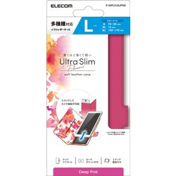 P-05PLFUSJPND [スマホケース 汎用 マルチケース Lサイズ レザー 手帳型 薄型 軽量 花柄 ストラップホール付 ディープピンク]