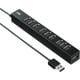 USBハブ ドック USB-A×10ポート USB2.0 セルフ/バスパワー両対応 ケーブル一体型 ケーブル長1m 電源付き 面ファスナー付き ブラック USB-2H1001BKN