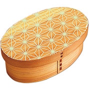弁当箱 曲げわっぱ 400ml 1段 小判 麻の葉 ウレタン塗装 グリーン S21-33-4s