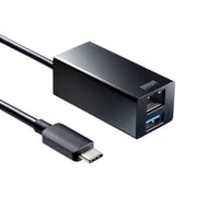 有線LANアダプター USB Type-C変換 PD92W対応 USBハブ付き USB Type-C×1/USB A×1 ケーブル一体型 ケーブル長50cm 面ファスナー付き ブラック USB-3TCH33BK