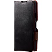 PM-X223PLFYBK [Xperia Ace III 用 レザーケース/手帳型/ステッチ/耐衝撃/磁石付き/ブラック]