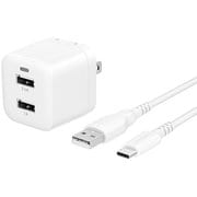 最大17W USB Type-A 2ポート AC充電器 超タフUSB Type-A to USB Type-C ケーブル(1.5m)セット ホワイト OWL-AC17WAAC15-WH
