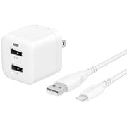 最大17W USB Type-A 2ポート AC充電器 超タフUSB Type-A to Lightning ケーブル(1.5m)セット ホワイト OWL-AC17WAAL15-WH