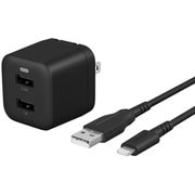 最大17W USB Type-A 2ポート AC充電器 超タフUSB Type-A to Lightning ケーブル(2.0m)セット ブラック OWL-AC17WAAL20-BK