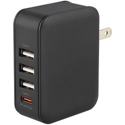 USB急速充電器 GH-ACUC4C USB PD（パワーデリバリー）対応 32W USB-C×1/USB-A×3 収納式プラグ採用 ブラック GH-ACUC4C-BK