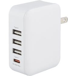 USB急速充電器 GH-ACUC4C USB PD（パワーデリバリー）対応 32W USB-C×1/USB-A×3 収納式プラグ採用 ホワイト GH-ACUC4C-WH