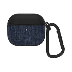 AirPods（第3世代）専用 カラビナ付き ファブリック素材 PUレザー ネイビー×ブラック OWL-CVAPP01S-NVBK