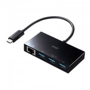 有線LANアダプター USB Type-C変換 USBハブ付き USB A×3 ケーブル一体型 ケーブル長15cm Windows/Mac/Nintendo Switch対応 ブラック USB-3TCH19ABKN