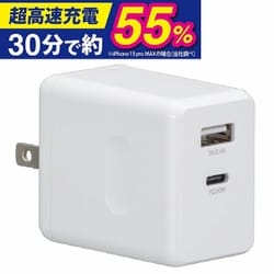USB急速充電器 AudioComm AC充電器 USB PD（パワーデリバリー）対応 20W USB-A×1/USB-C×1 折りたたみ式プラグ採用 ホワイト MAV-AP2U30-W