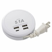 USB AC充電器 USB ACチャージャー USB-C×1/USB-A×3 最大5.1A 電源コード巻取式(45cm) 自動判別機能付 ホワイト SMP-U3C51E3-W