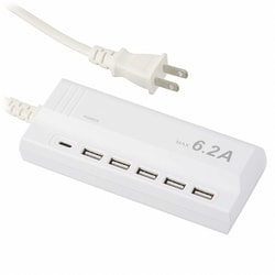 USB AC充電器 USB ACチャージャー USB-C×1/USB-A×5 最大6.2A 電源コード付き（1.5m） 自動判別機能付き ホワイト SMP-U5C62E3-W