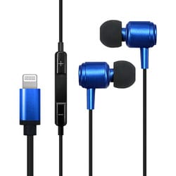 Lightning用イヤホン 小型リモコン搭載 アルミブルー HPLGLU003BL