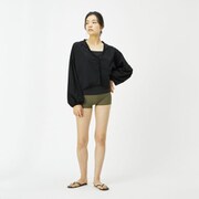 リラックスパフスリーブフーディー Relax Puff Sleave Hoodie SAW92287 ブラック(K) Lサイズ [フィットネス パーカー レディース]