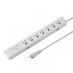 電源タップ 雷ガード マグネット 7個口 2m 3ピン 抜け止め 電話回線 雷ガード作動確認ランプ 絶縁キャップ付き アース端子 PSE ホワイト TAP-SP312TEL
