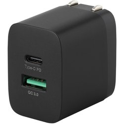 USB急速充電器 USB PD（パワーデリバリー）対応 最大出力20W Type-C×1/USB-A×1 スイング式ACプラグ採用 ブラック JYU-ACU08BK