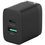USB急速充電器 USB PD(パワーデリバリー)対応 最大出力20W Type-C×1/USB-A×1 スイング式ACプラグ採用 ブラック JYU-ACU08BK