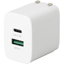 USB急速充電器 USB PD（パワーデリバリー）対応 最大出力20W Type-C×1/USB-A×1 スイング式ACプラグ採用 ホワイト JYU-ACU08W
