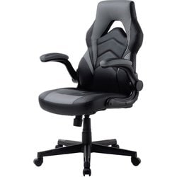 ゲーミングチェア 跳ね上げ式アームレスト レザー ロッキング機能付き ヘッドレスト ハイバック ひじ掛け 耐荷重80kg グレー SNC-L20GY