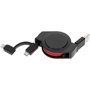 両引き巻取り式 Lightning変換アダプター付き USB Type-A to microUSB 2 in 1 ケーブル 1.0m MFI認証 ブラック × レッド OWL-CBR2AML10-BKRE