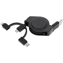Lightning+USB Type-C+microUSB マルチコネクタータイプ 両引き巻取り式 3 in 1 ケーブル MF認証 1.0m ブラック OWL-CBR2AMLC10-BK