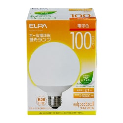 エルパ 電球形蛍光灯 ボール球形 100W形 電球色 E26 エルパボール EFG25EL/21-G102H