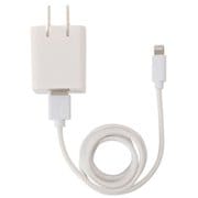 USB AC充電器 合計最大出力2.4A USB-A×2 Lightning端子ケーブル付き(1.0m) 折り畳みプラグ採用 MFI認証 ホワイト QL-029NWH