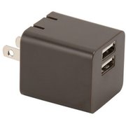 USB AC充電器 合計最大出力2.4A USB-A×2 スマートIC搭載 折り畳みプラグ ダークブラウン QU-025NDB