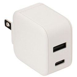 USB急速充電器 USB PD（パワーデリバリー）/QC（クイックチャージ）対応 20W USB-C×1/USB-A×1 ホワイト QU-028WH