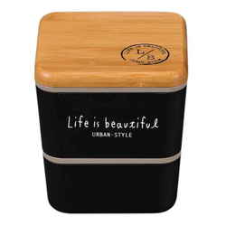 バンブー LIFE IS BEAUTIFUL スクエアネストランチ 弁当箱 2段 600ml ブラック
