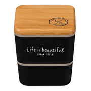 バンブー LIFE IS BEAUTIFUL スクエアネストランチ 弁当箱 2段 600ml ブラック