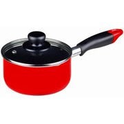 ミルクパン 14cm ガラス蓋付 ガス火専用 ふっ素加工 レッド オンリーワン・ステージ HB-6139