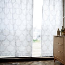 既製カーテン レース フラワーリース 100cm×133cm ホワイト M1190